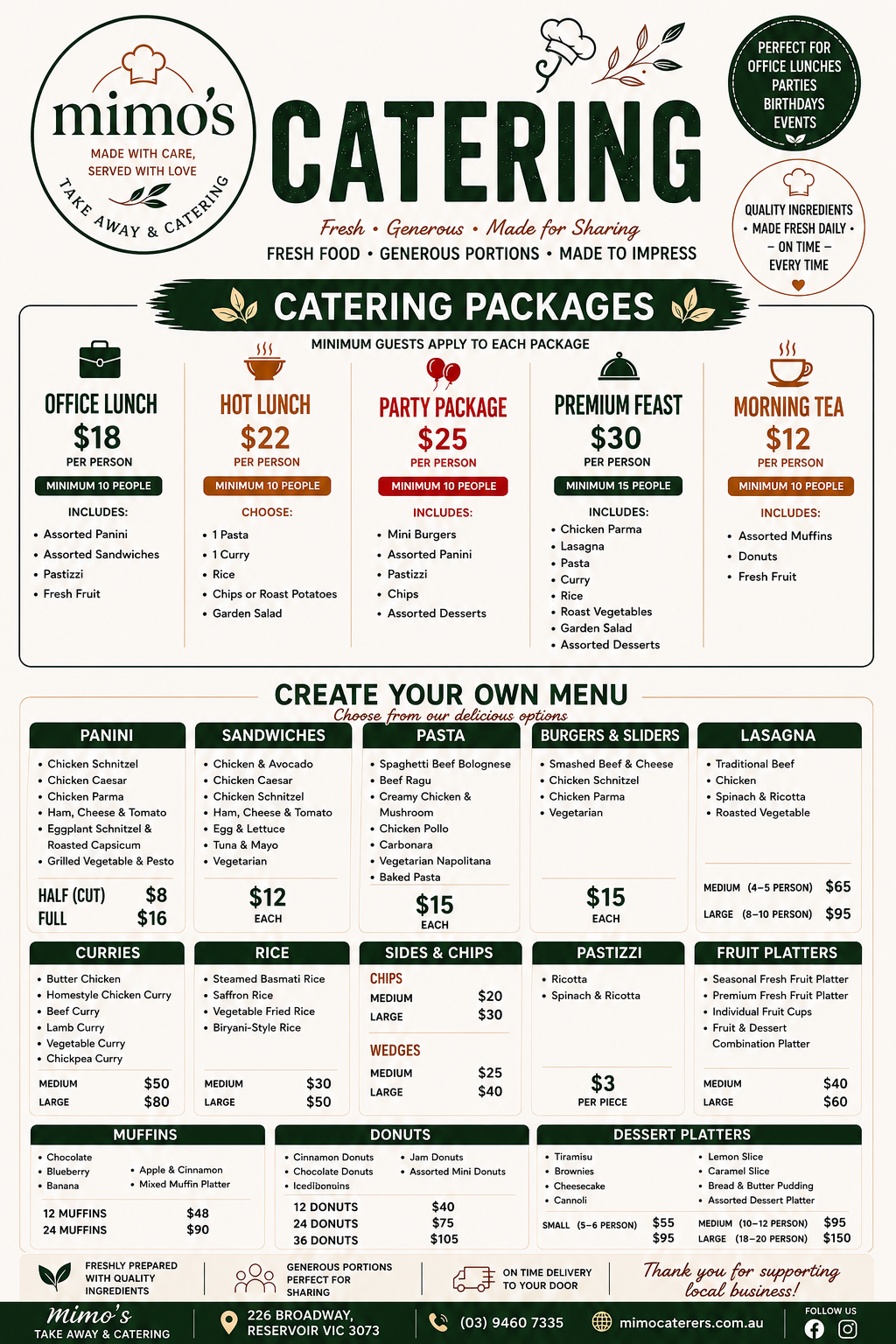 Mimo's Catering Menu